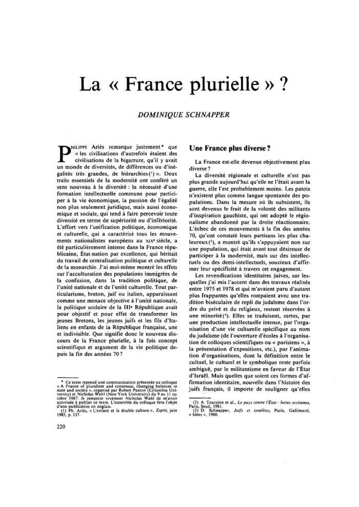 La « France plurielle » ?
 – page 1