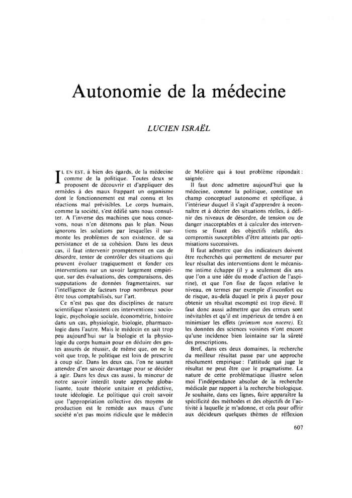 Autonomie de la médecine
 – page 1