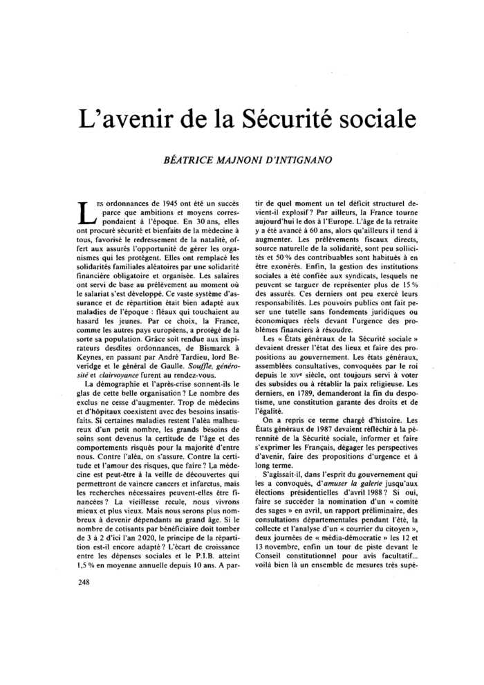 L’avenir de la Sécurité sociale
 – page 1