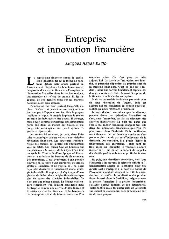 Entreprise et innovation financière
 – page 1