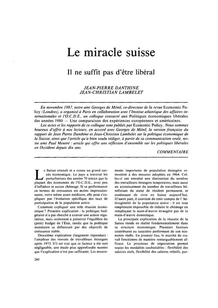 Le miracle suisse. Il ne suffit pas d’être libéral
 – page 1