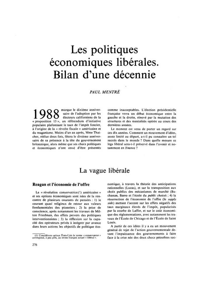 Les politiques économiques libérales. Bilan d’une décennie
 – page 1