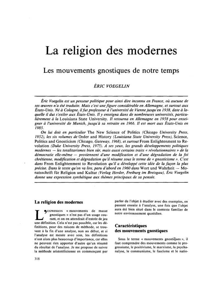 La religion des modernes. Les mouvements gnostiques de notre temps
 – page 1