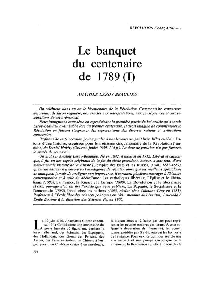 Le banquet du centenaire de 1789 (I)
 – page 1