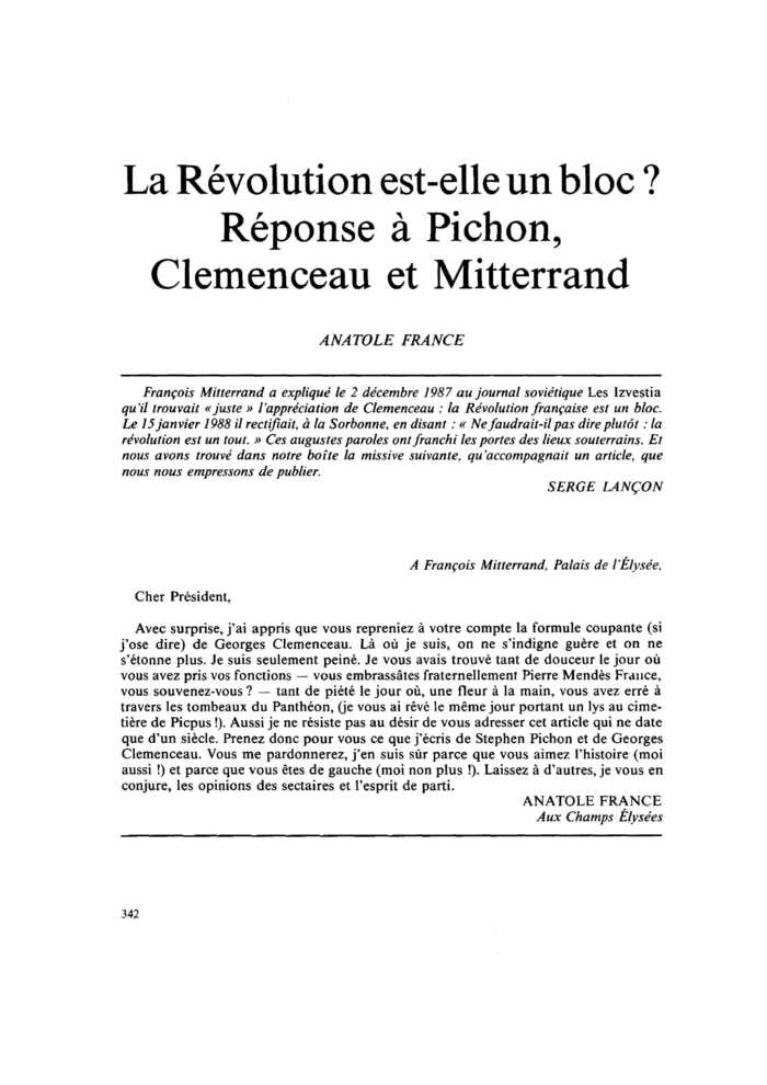 La Révolution est-elle un bloc ? Réponse à Pichon, Clemenceau et Mitterrand
 – page 1