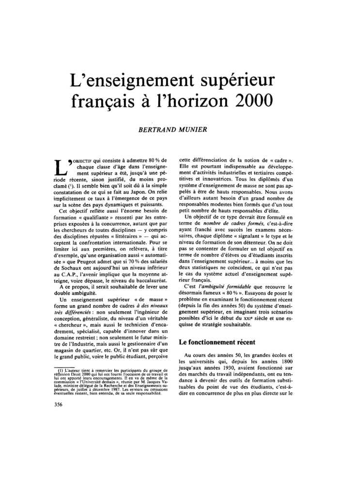 L’enseignement supérieur français à l’horizon 2000
 – page 1