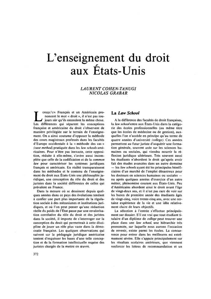 L’enseignement du droit aux États-Unis
 – page 1