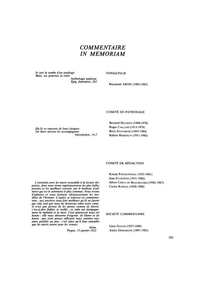 COMMENTAIRE. IN MEMORIAM
 – page 1