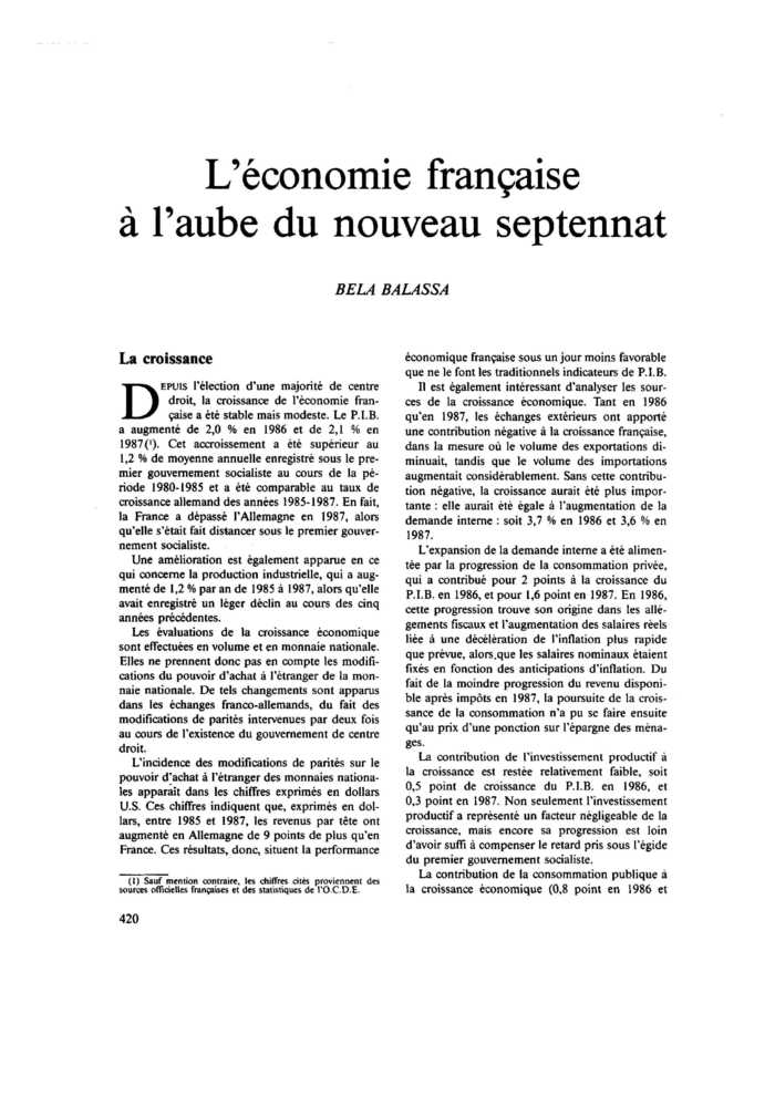 L’économie française à l’aube du nouveau septennat
 – page 1