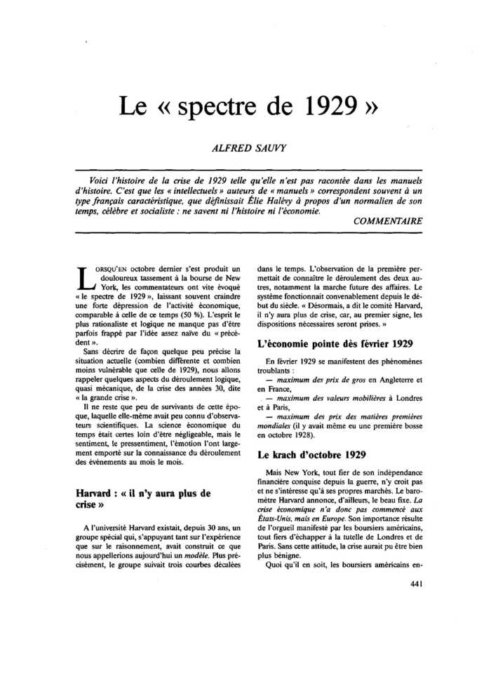 Le « spectre de 1929 »
 – page 1