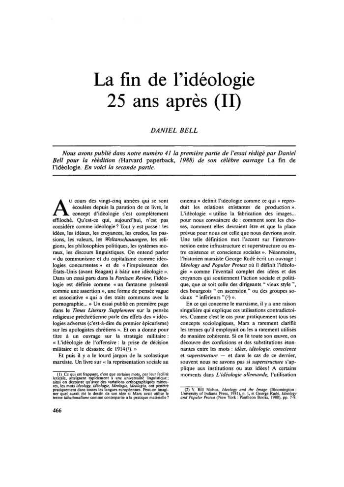 La fin de l’idéologie 25 ans après (II)
 – page 1
