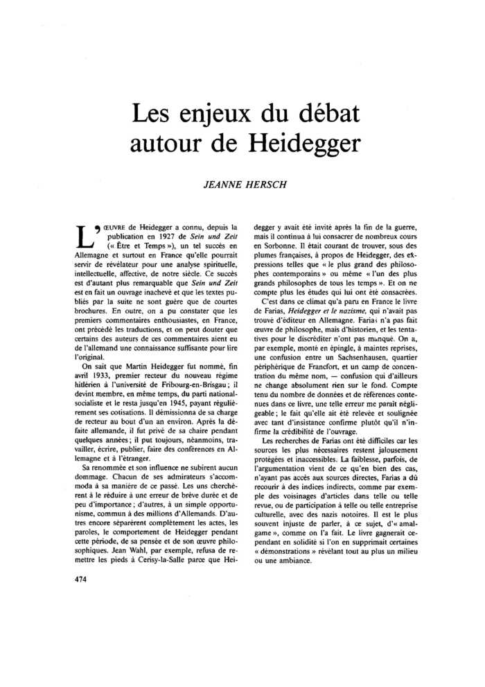 Les enjeux du débat autour de Heidegger
 – page 1