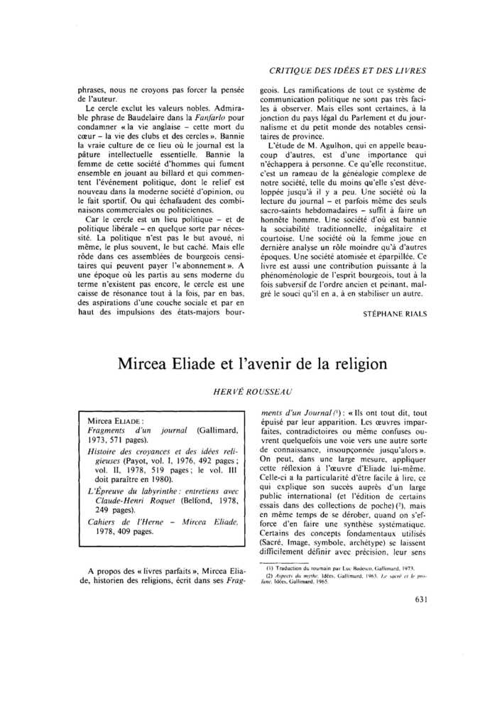 Mircea Eliade et l’avenir de la religion
 – page 1