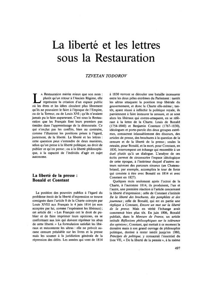 La liberté et les lettres sous la Restauration
 – page 1