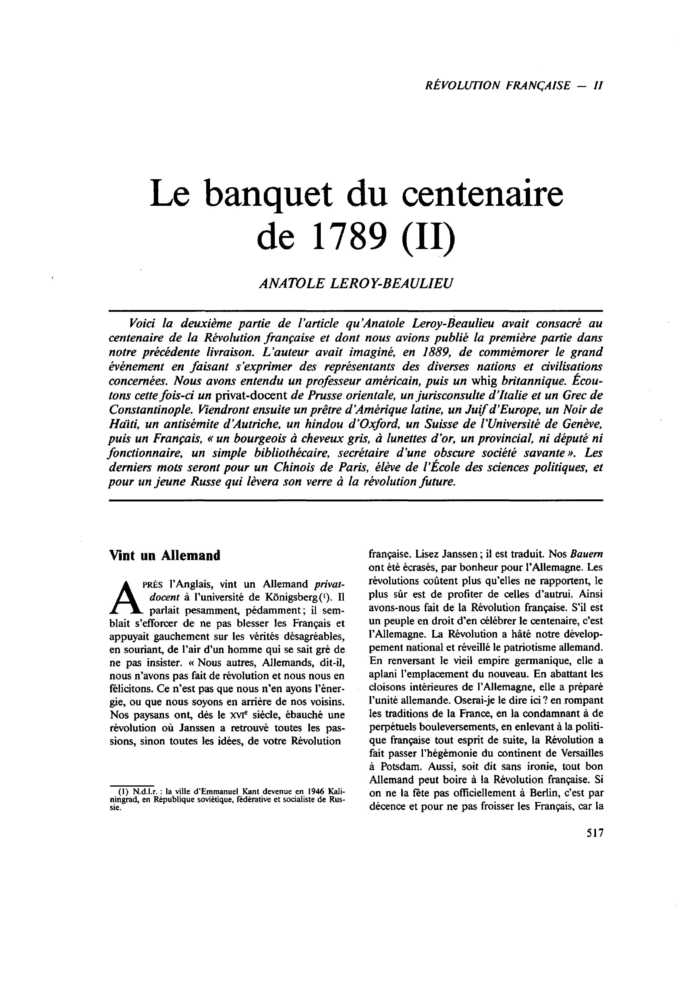 Le banquet du centenaire de 1789 (II)
 – page 1