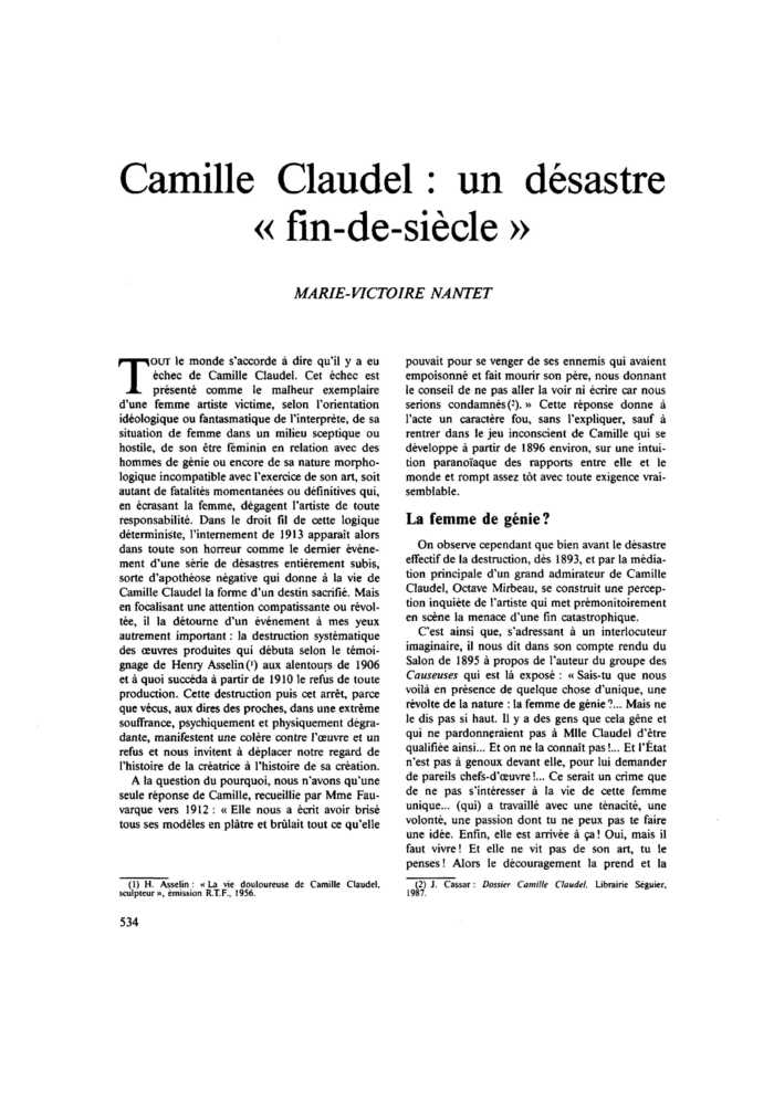 Camille Claudel : un désastre « fin-de-siècle »
 – page 1