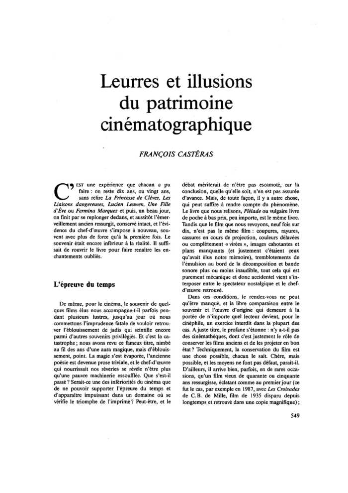 Leurres et illusions du patrimoine cinématographique
 – page 1