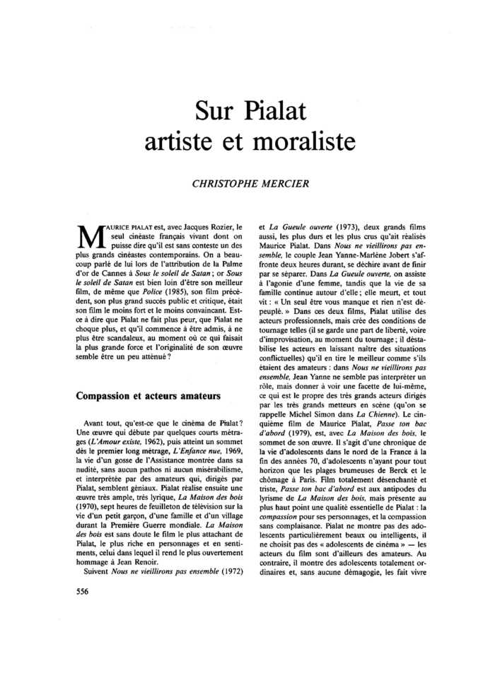 Sur Pialat artiste et moraliste
 – page 1