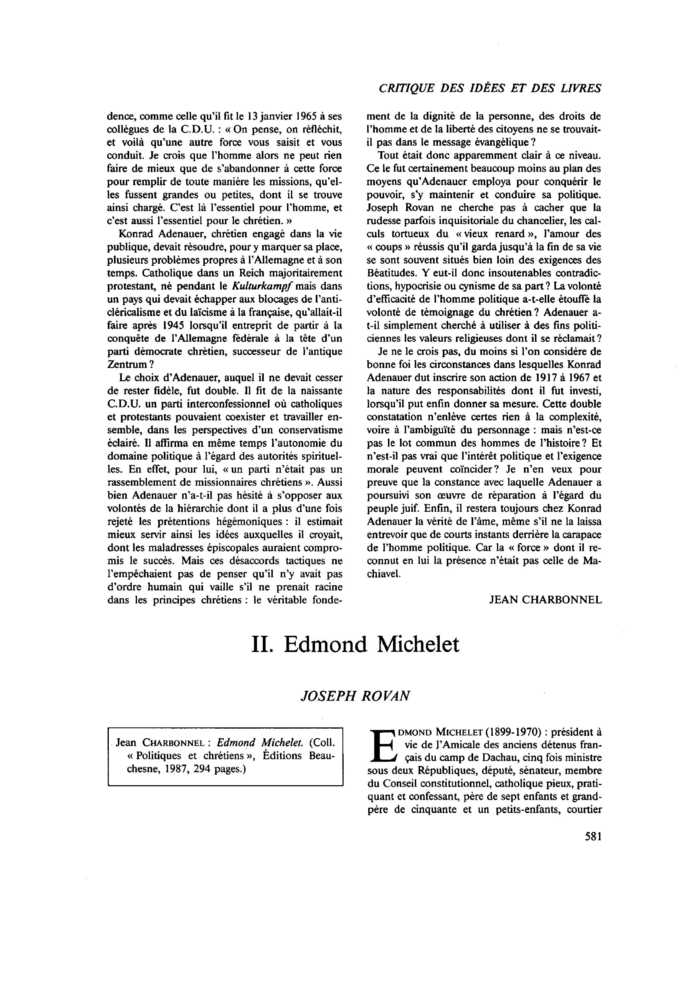 Politiques et chrétiens. II. Edmond Michelet
 – page 1