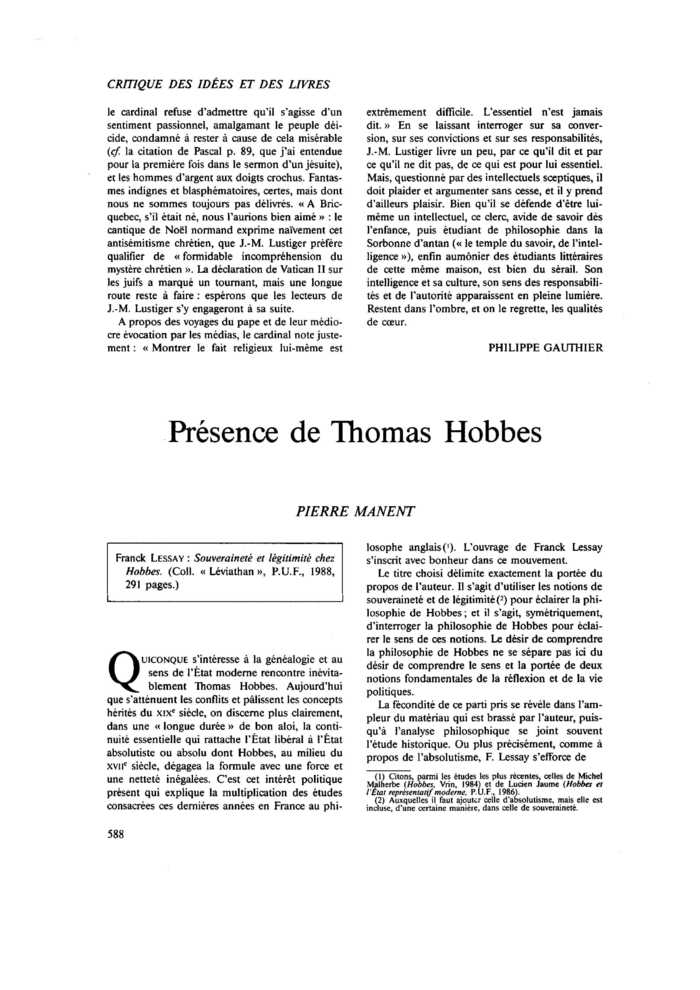 Présence de Thomas Hobbes
 – page 1