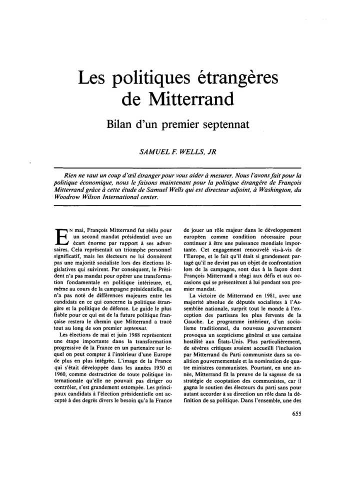 Les politiques étrangères de Mitterrand. Bilan d’un premier septennat
 – page 1