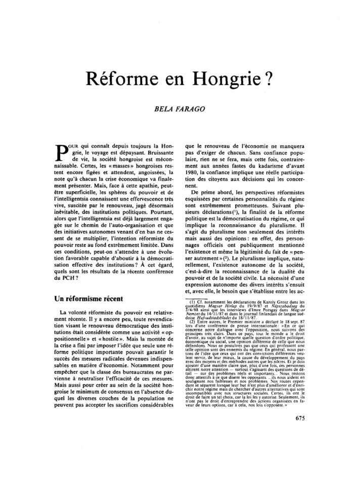 Réforme en Hongrie ?
 – page 1