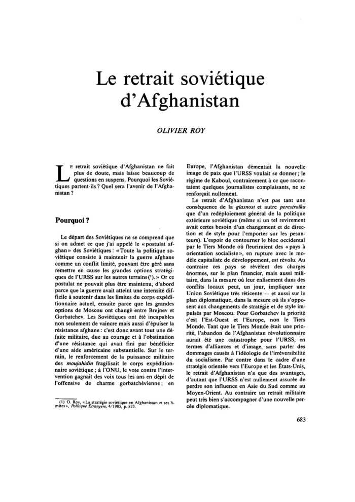 Le retrait soviétique d’Afghanistan
 – page 1