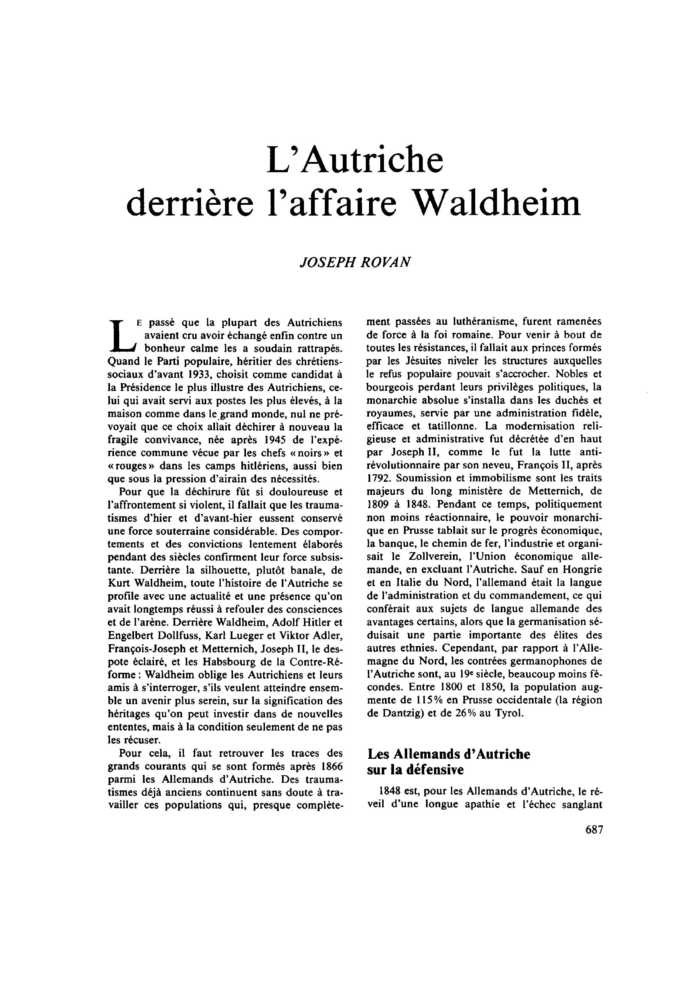 L’Autriche derrière l’affaire Waldheim
 – page 1