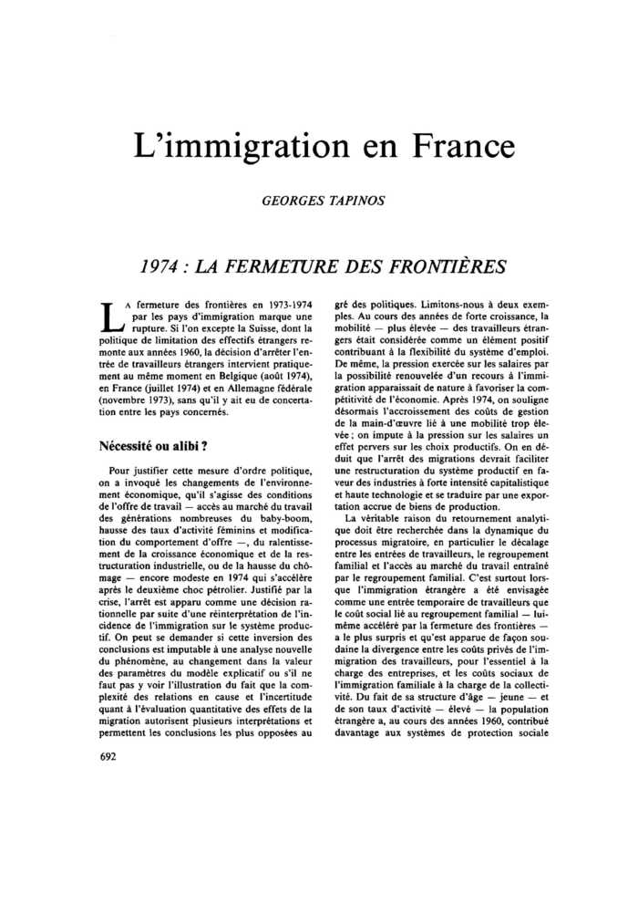 L’immigration en France
 – page 1