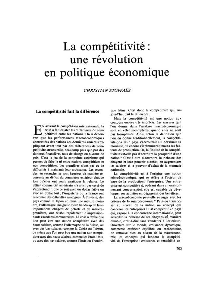La compétitivité : une révolution en politique économique
 – page 1