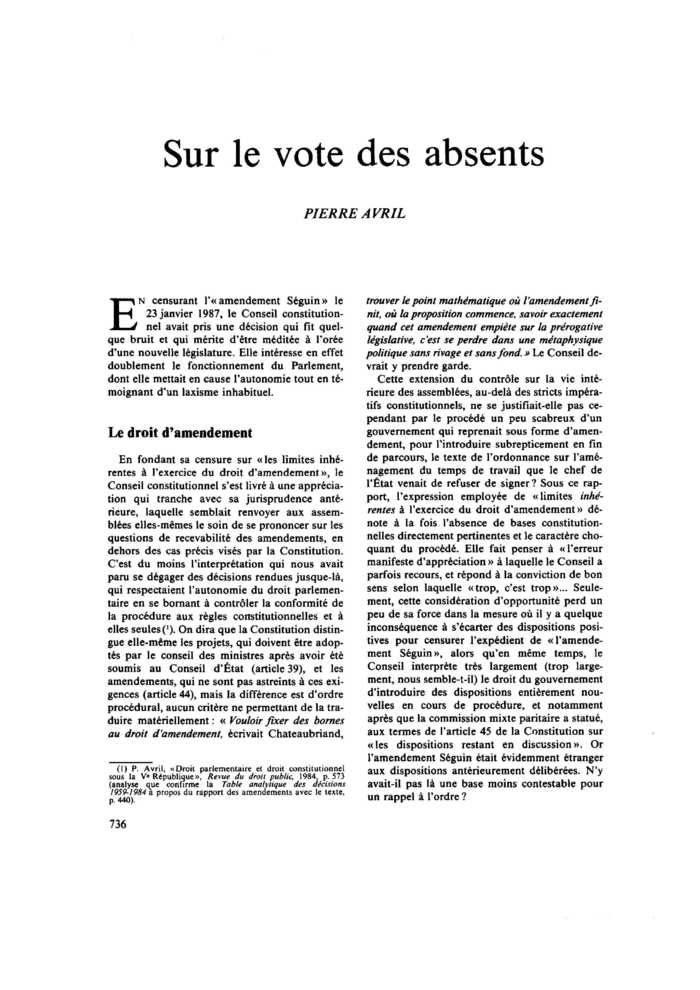Sur le vote des absents
 – page 1