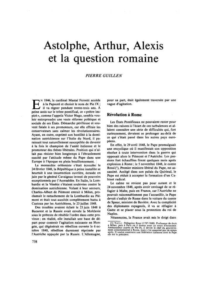 Astolphe, Arthur, Alexis et la question romaine
 – page 1