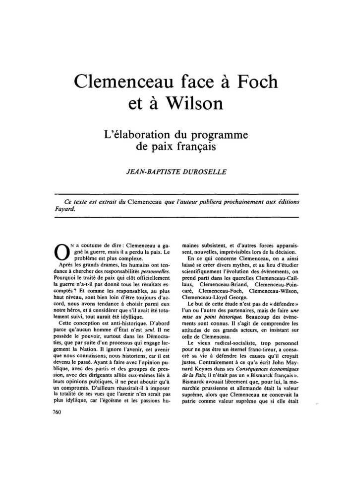 Clemenceau face à Foch et à Wilson. L’élaboration du programme de paix français
 – page 1
