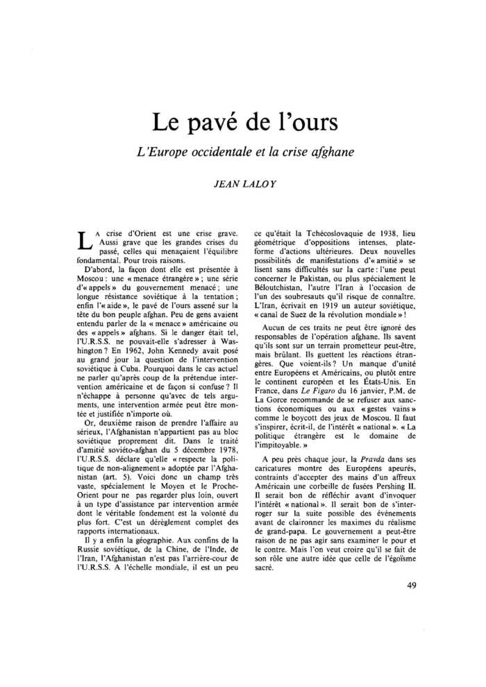 Le pavé de l’ours. L’Europe occidentale et la crise afghane
 – page 1