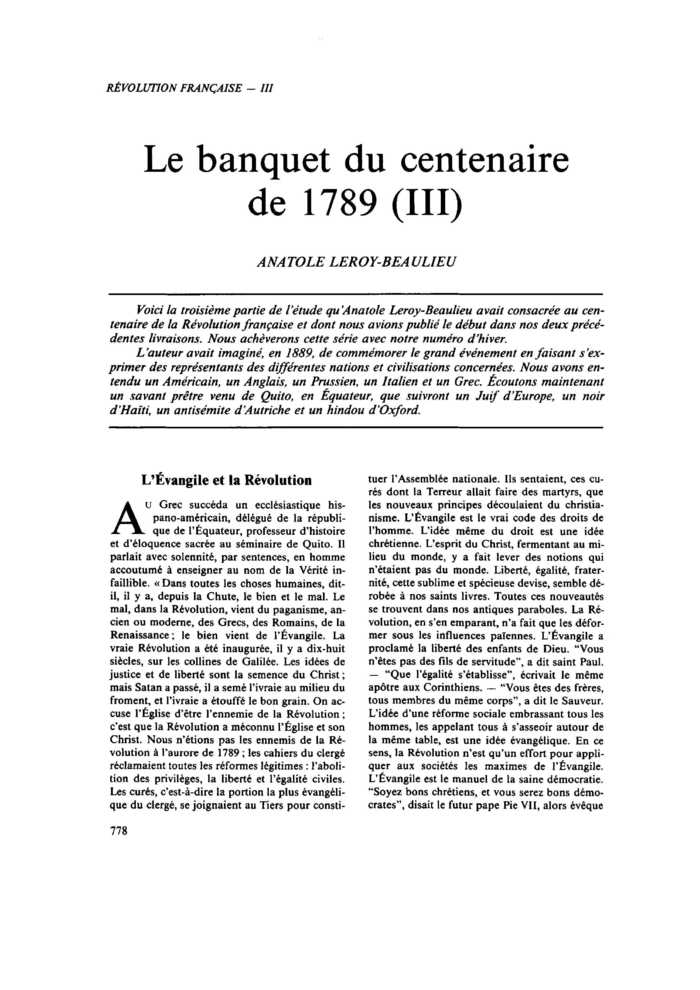 Le banquet du centenaire de 1789 (III)
 – page 1