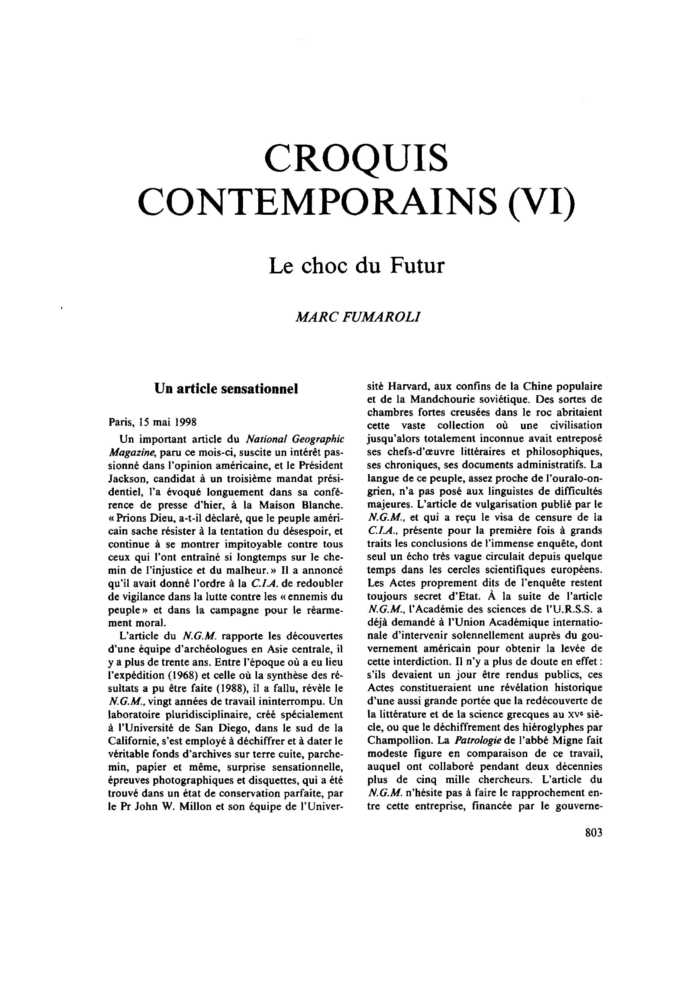 CROQUIS CONTEMPORAINS (VI). Le choc du Futur
 – page 1