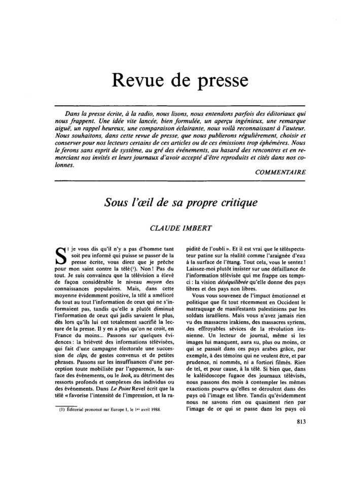 Sous l’œil de sa propre critique
 – page 1