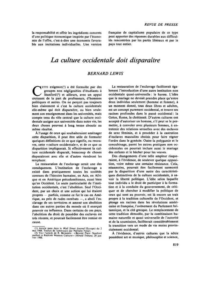 La culture occidentale doit disparaître
 – page 1