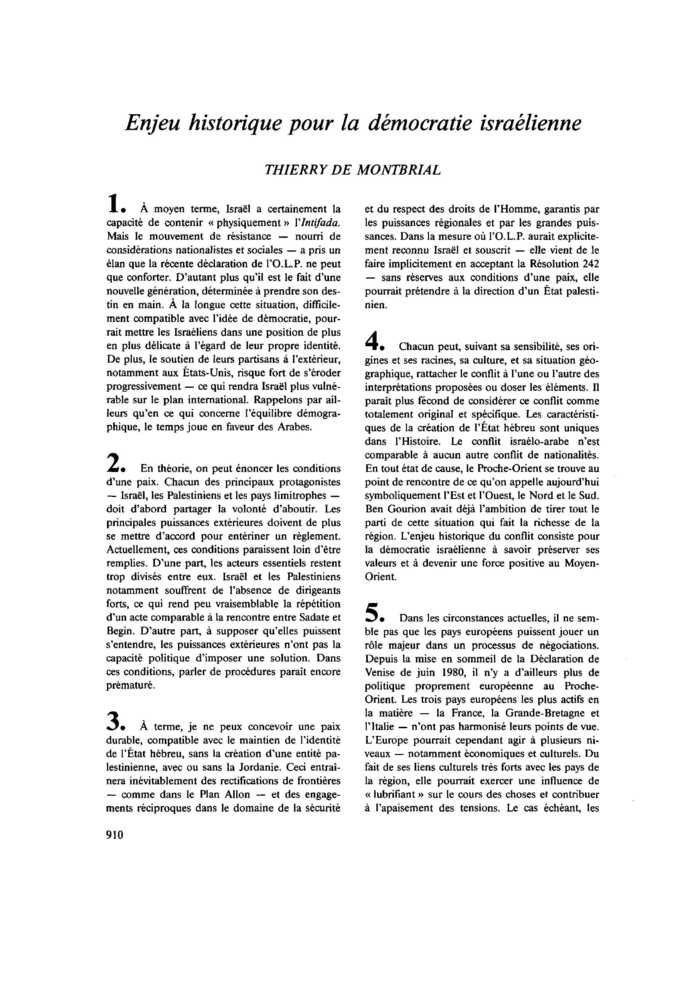 Enjeu historique pour la démocratie israélienne
 – page 1