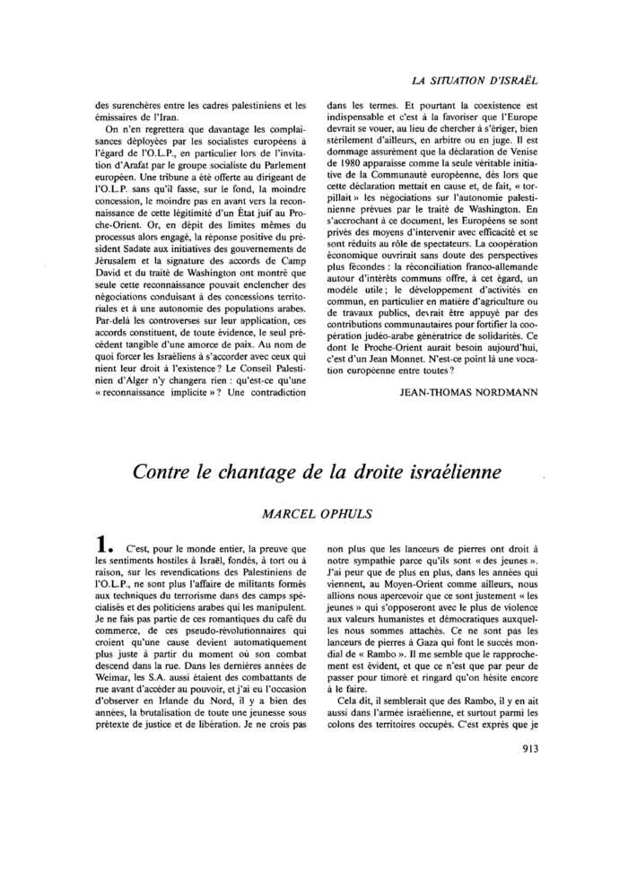 Contre le chantage de la droite israélienne
 – page 1