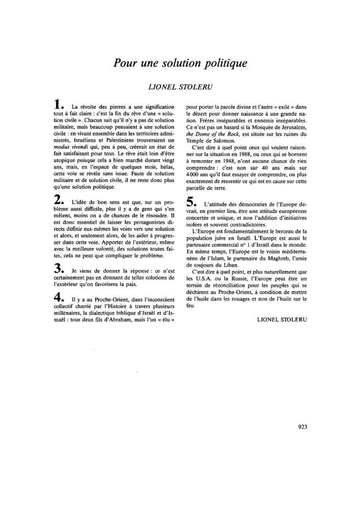 Pour une solution politique
 – page 1