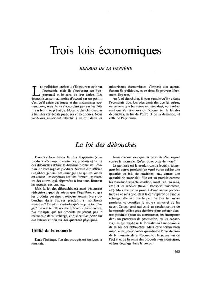 Trois lois économiques
 – page 1