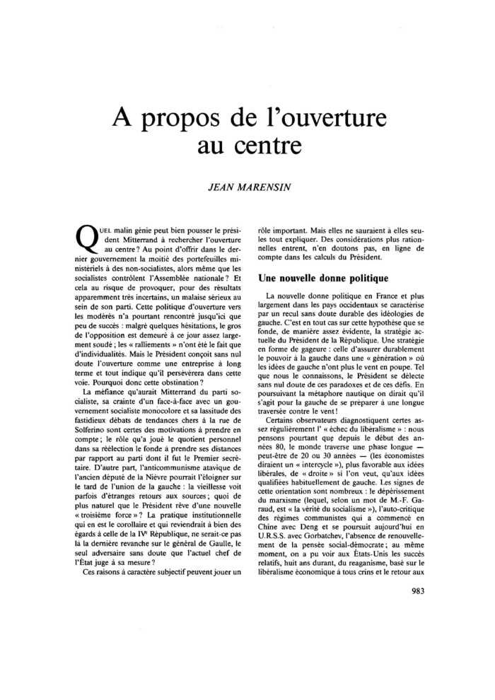 À propos de l’ouverture au centre
 – page 1