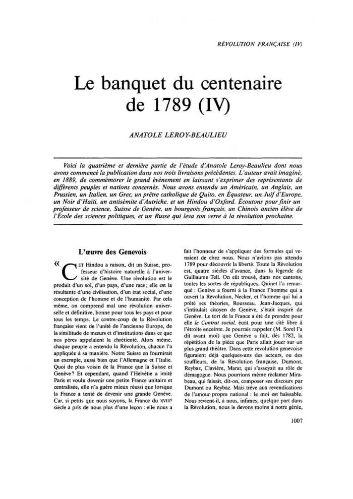 Le banquet du centenaire de 1789 (IV)
 – page 1