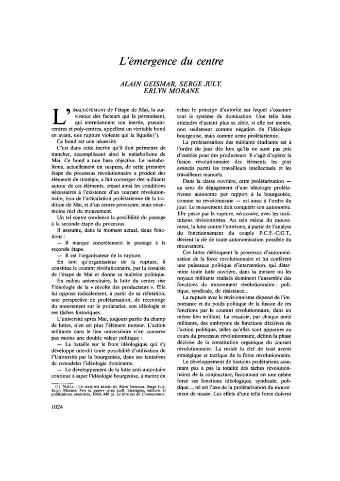 L’émergence du centre
 – page 1