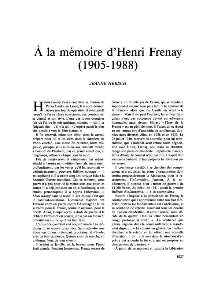 À la mémoire d’Henri Frenay (1905-1988)
 – page 1