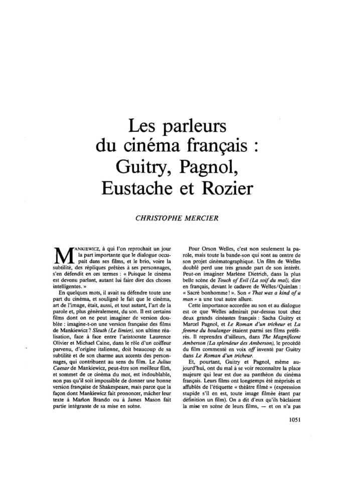 Les parleurs du cinéma français : Guitry, Pagnol, Eustache et Rozier
 – page 1