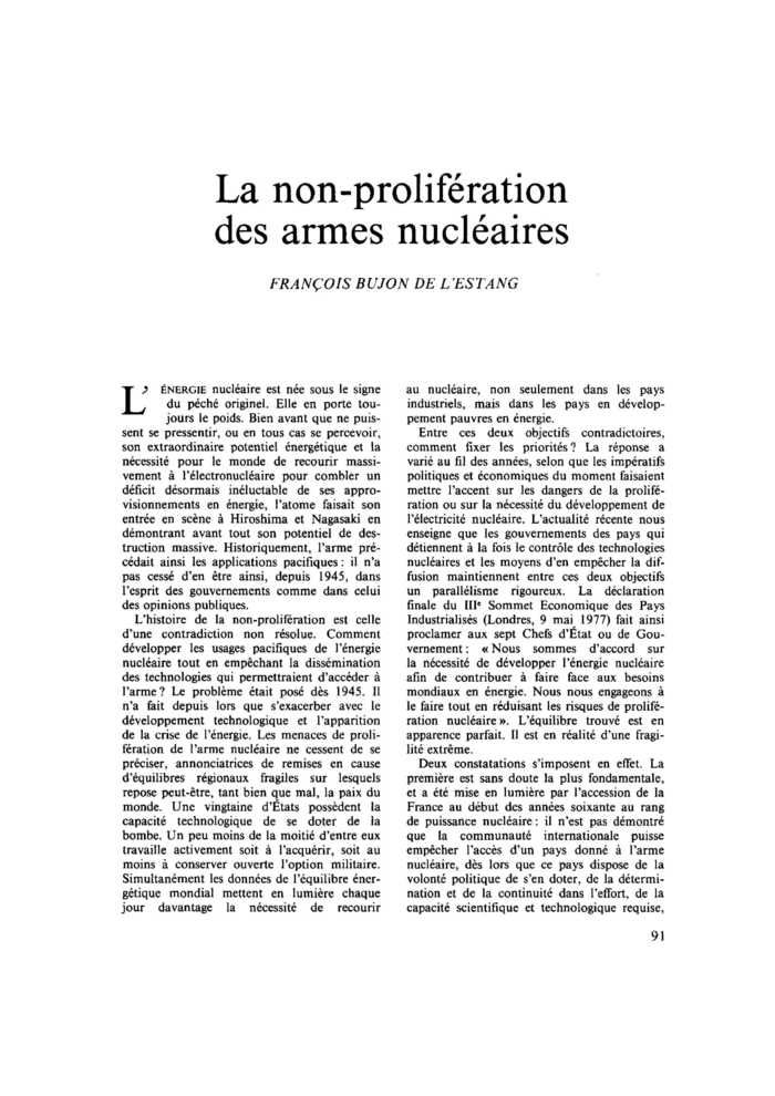 La non-prolifération des armes nucléaires
 – page 1