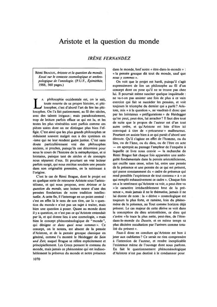 Aristote et la question du monde
 – page 1