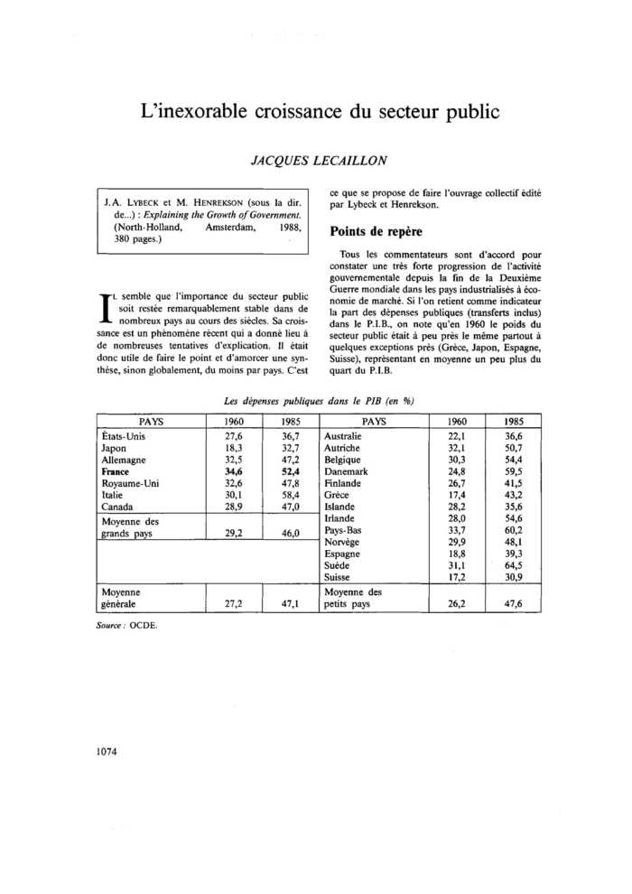 L’inexorable croissance du secteur public
 – page 1